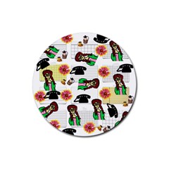 Office Girl Pattern Rubber Coaster (round)  by snowwhitegirl