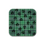 Green  Plaid Anarchy Rubber Square Coaster (4 pack)  Front