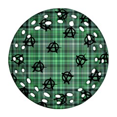 Green  Plaid Anarchy Round Filigree Ornament (two Sides) by snowwhitegirl