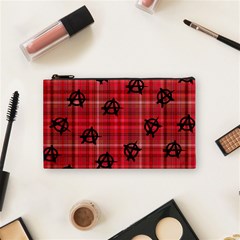 Red Plaid Anarchy Cosmetic Bag (small) by snowwhitegirl