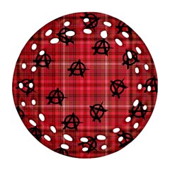 Red Plaid Anarchy Ornament (round Filigree) by snowwhitegirl