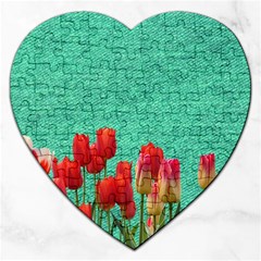 Green Denim Flowers Jigsaw Puzzle (heart) by snowwhitegirl