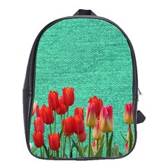 Green Denim Flowers School Bag (large) by snowwhitegirl