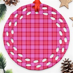 Valentine Pink Red Plaid Ornament (round Filigree) by snowwhitegirl