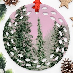 Winter Trees Pink Round Filigree Ornament (two Sides) by snowwhitegirl