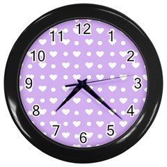 Hearts Dots Purple Wall Clock (black) by snowwhitegirl