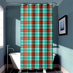 Aqua Orange Plaid Shower Curtain 36  X 72  (stall)  by snowwhitegirl