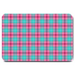 Blue Pink Plaid Large Doormat  by snowwhitegirl