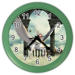 Cute Little Pegasus In The Sky, Cartoon Color Wall Clock by FantasyWorld7