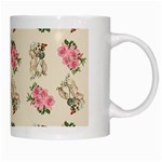 Retro Dog Floral Pattern Ecru White Mugs Right