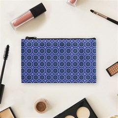 Floral Circles Blue Cosmetic Bag (small) by BrightVibesDesign