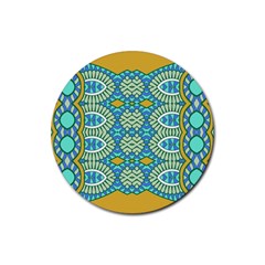 Green Blue Shapes                                            Rubber Round Coaster (4 Pack) by LalyLauraFLM