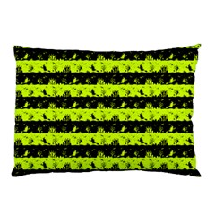 Slime Green And Black Halloween Nightmare Stripes  Pillow Case by PodArtist