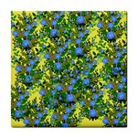 Blue Luminescent Roses Yellow Tile Coasters Front