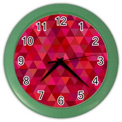 Maroon Dark Red Triangle Mosaic Color Wall Clock by Sapixe