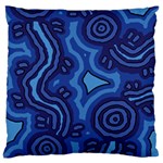 Aboriginal Art - Blue Campsites Large Flano Cushion Case (Two Sides) Front