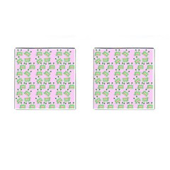 Green Alien Monster Pattern Pink Cufflinks (square) by snowwhitegirl