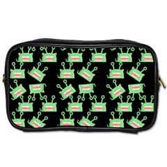 Green Alien Monster Pattern Black Toiletries Bag (two Sides) by snowwhitegirl