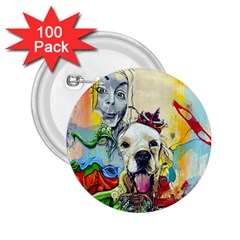 Wall Girl Dog Graphite Street Art 2 25  Buttons (100 Pack)  by Simbadda