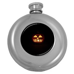 Funny Spooky Scary Halloween Pumpkin Jack O Lantern Round Hip Flask (5 Oz) by HalloweenParty