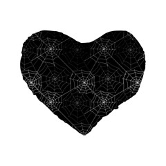 Pattern Spiderweb Halloween Gothic On Black Background Standard 16  Premium Flano Heart Shape Cushions by genx