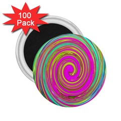 Groovy Abstract Pink, Turquoise And Yellow Swirl 2 25  Magnets (100 Pack)  by myrubiogarden