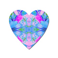 Pink And Purple Dahlia On Blue Pattern Heart Magnet by myrubiogarden