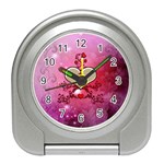 Wonderful Hearts With Floral Elements Travel Alarm Clock Front