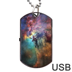 Lagoon Nebula Interstellar Cloud Pastel Pink, Turquoise And Yellow Stars Dog Tag Usb Flash (one Side) by genx