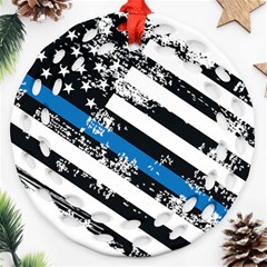 Usa Flag The Thin Blue Line I Back The Blue Usa Flag Grunge On White Background Round Filigree Ornament (two Sides) by snek