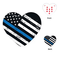 Usa Flag The Thin Blue Line I Back The Blue Usa Flag Grunge On Black Background Playing Cards (heart) by snek