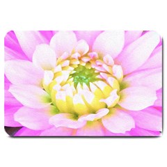 Pretty Pink, White And Yellow Cactus Dahlia Macro Large Doormat  by myrubiogarden