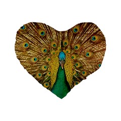 Peacock Feather Bird Peafowl Standard 16  Premium Flano Heart Shape Cushions by Wegoenart