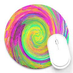 Groovy Abstract Purple And Yellow Liquid Swirl Round Mousepads by myrubiogarden