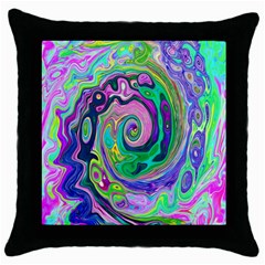 Groovy Abstract Aqua And Navy Lava Liquid Swirl Throw Pillow Case (black) by myrubiogarden