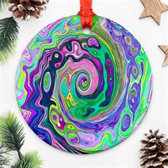 Groovy Abstract Aqua And Navy Lava Liquid Swirl Round Ornament (two Sides) by myrubiogarden