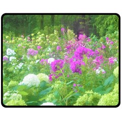 Annabella Hydrangeas And Purple Garden Landscape Double Sided Fleece Blanket (medium)  by myrubiogarden