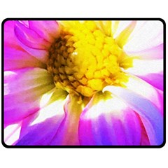 Purple, Pink And White Dahlia With A Bright Yellow Center Double Sided Fleece Blanket (medium)  by myrubiogarden