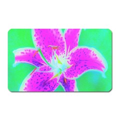 Hot Pink Stargazer Lily On Turquoise Blue And Green Magnet (rectangular) by myrubiogarden