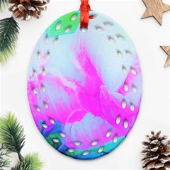 Abstract Pink Hibiscus Bloom With Flower Power Ornament (oval Filigree) by myrubiogarden