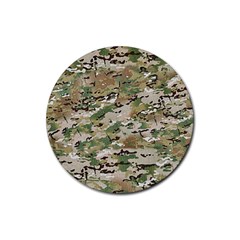 Wood Camouflage Military Army Green Khaki Pattern Rubber Coaster (round)  by snek