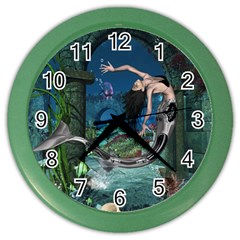 Wonderful Mermaid In The Deep Ocean Color Wall Clock by FantasyWorld7