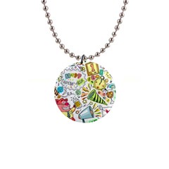 Doodle New Year Party Celebration 1  Button Necklace by Pakrebo