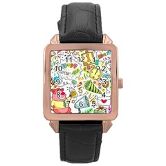 Doodle New Year Party Celebration Rose Gold Leather Watch  by Pakrebo