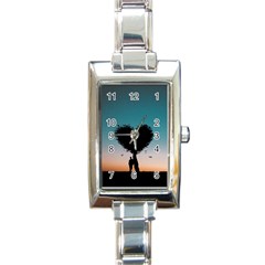 Tree Heart At Sunset Rectangle Italian Charm Watch by WensdaiAmbrose