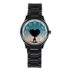 Tree Heart At Sunset Stainless Steel Round Watch by WensdaiAmbrose