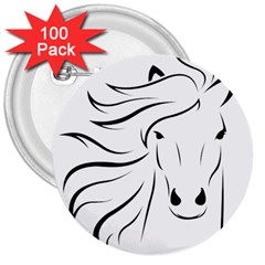 Animal Equine Face Horse 3  Buttons (100 Pack)  by Wegoenart