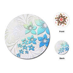 Flowers Background Leaf Leaves Blue Playing Cards (round) by Mariart