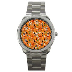 Halloween Treats Pattern Orange Sport Metal Watch by snowwhitegirl