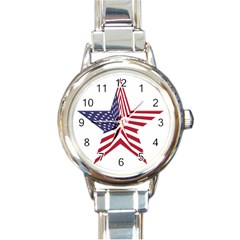 A Star With An American Flag Pattern Round Italian Charm Watch by Sudhe